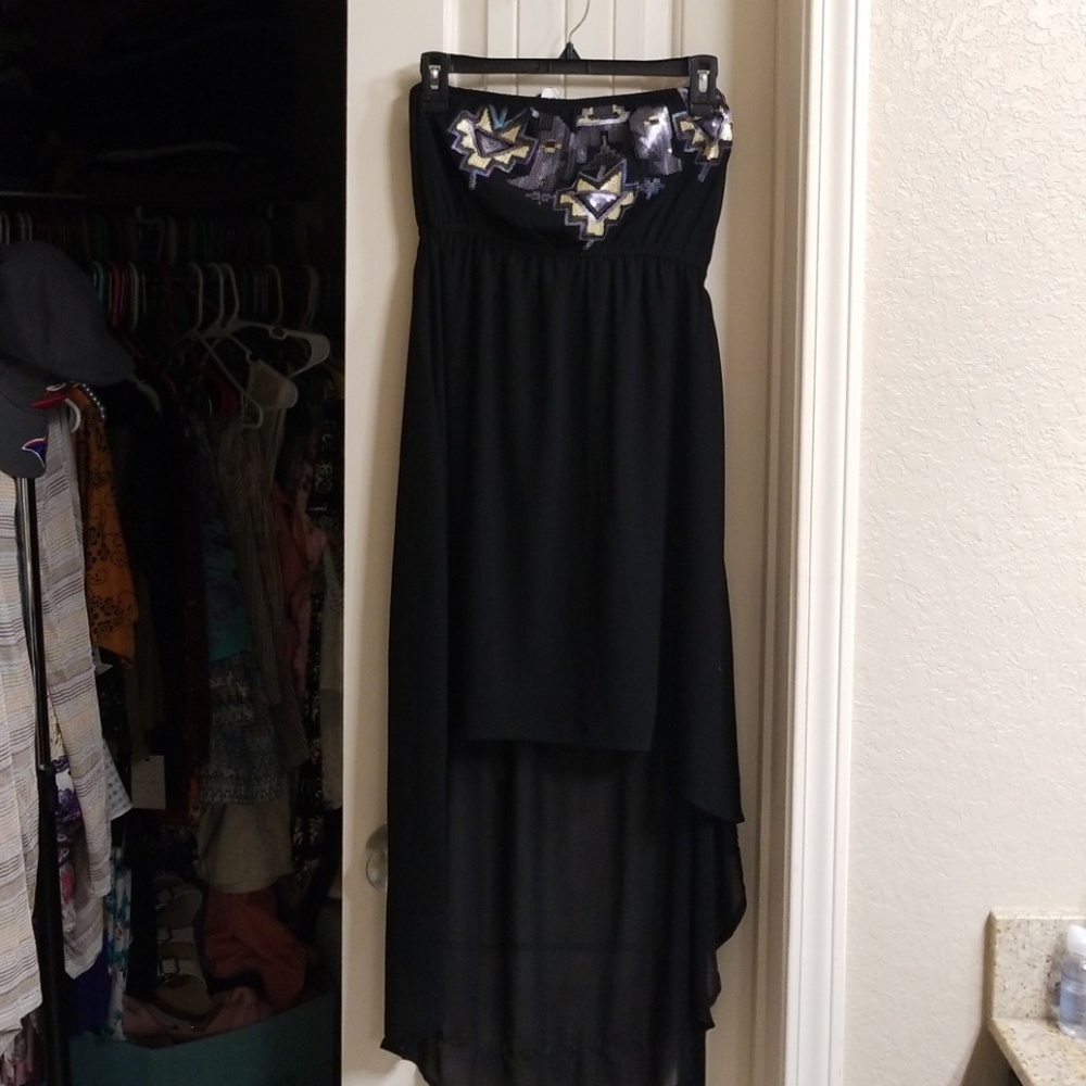 Sexy strapless high and low dress